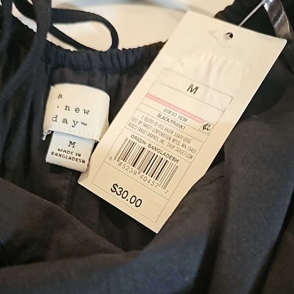 A New Day Beach Bungalow Mini Dress Linen Tie Back Scoop Neckline Lined Black M - Picture 7 of 10